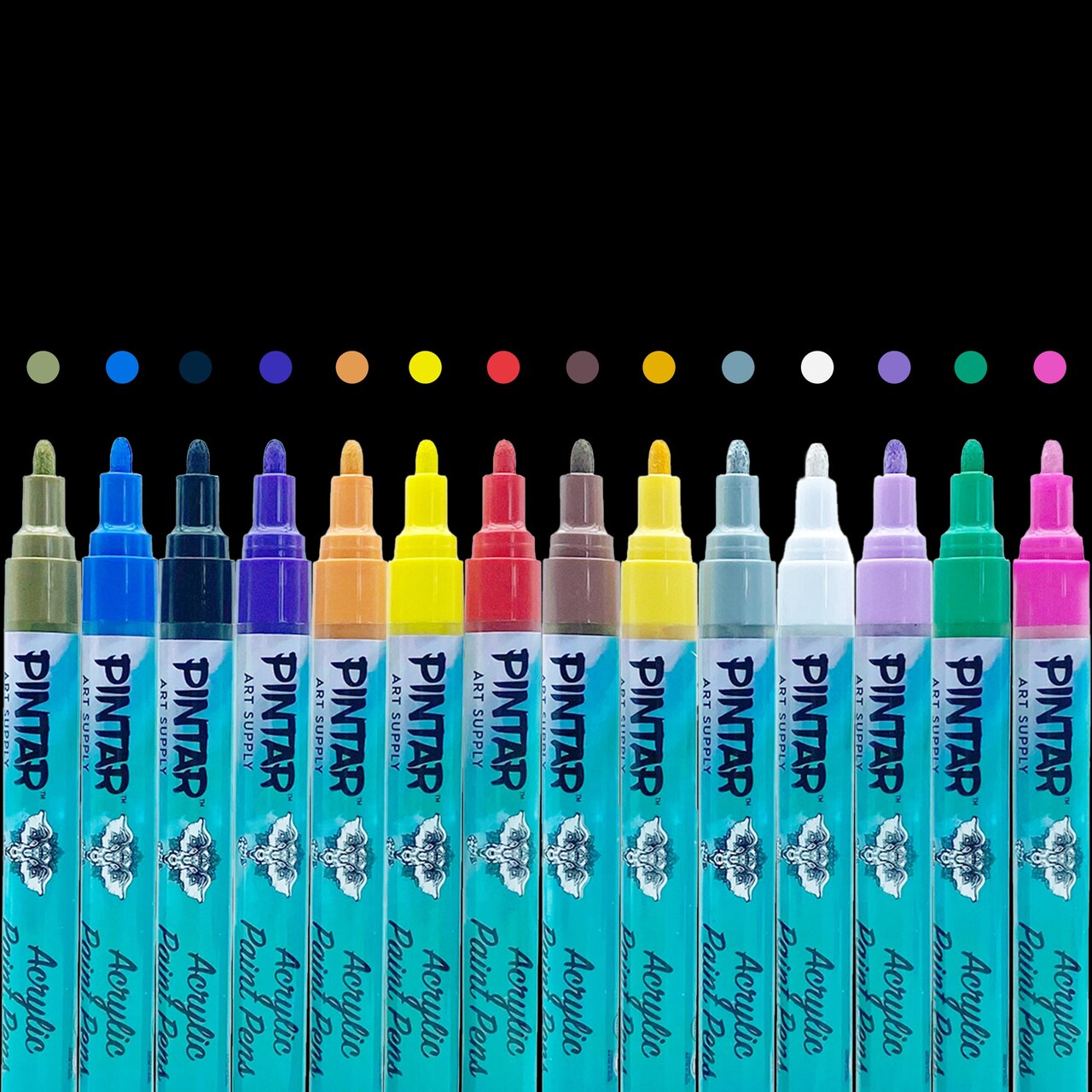 PINTAR Acrylic Paint Markers Medium Point - Medium Point Paint Markers - Acrylic Paint Markers Set - Acrylic Paint Pens for Rock Painting, Wood, Glass, Leather, Shoes - Pack of 14, 5.0 mm